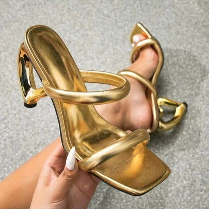 European And American-style Gold-shaped High Heel Slippers